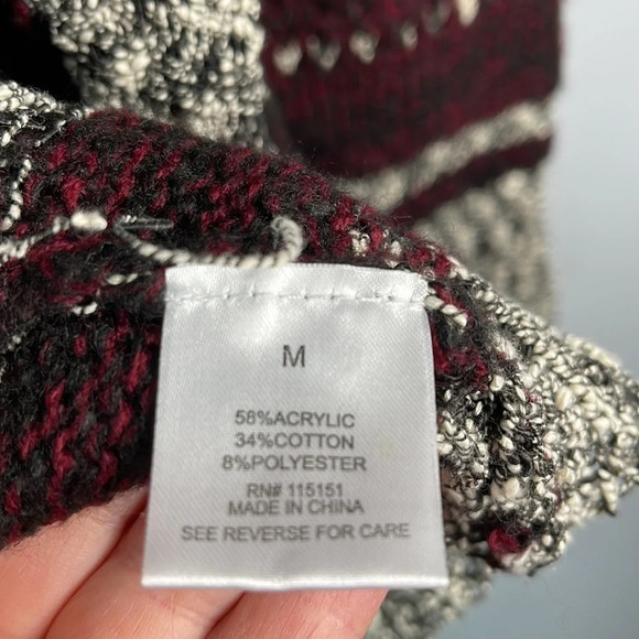 ROMEO & JULIET Open Cardigan Burgundy Grey White Mix Draped Knit Bohemian Size M - Picture 7 of 10